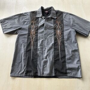 Y2K TRIPP NYC Shirt Mens 2XL Gray Colorblock Short Sleeve Button Up Embroidered